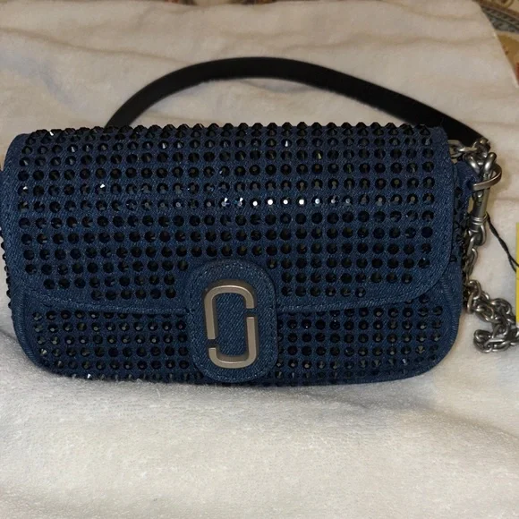 Marc Jacobs The Clover Crystal Embellished Denim Shoulder Bag NWT - Picture 2 of 9